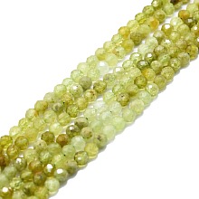 ARRICRAFT Natural Green Garnet Beads Strands, Faceted, Round, 4mm, Hole: 0.8mm, about 110pcs/strand, 15.16''~15.55''(38.5~39.5cm)