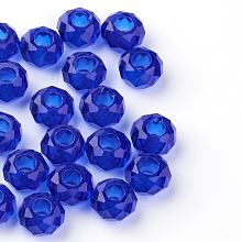 Honeyhandy Glass European Beads, Large Hole Beads, No Metal Core, Rondelle, Dark Blue, 14x8mm, Hole: 5mm