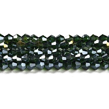 Transparent Electroplate Glass Beads Strands, AB Color Plated, Faceted, Bicone, Dark Green, 4x4mm, Hole: 0.8mm, about 87~98pcs/strand, 12.76~14.61 inch(32.4~37.1cm)