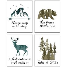 CREATCABIN Inspirational Quote Canvas Art Print Mountain Bear Deer Forest Wall Art Modern Aesthetic Artwork Set of 4 Painting for Classroom Bedroom Office Home Decor Housewarming Unframed 8 x 10inch