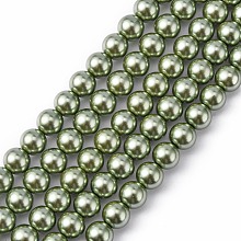 Honeyhandy Eco-Friendly  Dyed Glass Pearl Round Bead Strands, Cotton Cord Threaded, Dark Olive Green, 8mm, Hole: 0.7~1.1mm, about 52pcs/strand, 15 inch