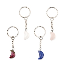 Honeyhandy Natural & Synthetic Mixed Gemstone Keychain, with Platinum Plated Iron Split Key Rings, Moon, 71mm