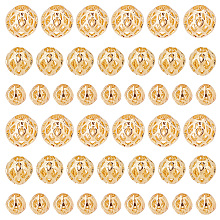 PandaHall Elite 60Pcs 3 Style Brass Hollow Beads, Round, Golden, 4~8mm, 20pcs/style