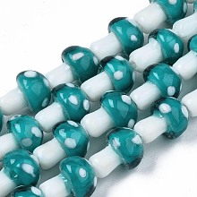 Honeyhandy Mushroom Handmade Lampwork Beads Strands, Light Sea Green, 12.5~14x10~11mm, Hole: 1.5mm, about 24~25pcs/strand, 12.20 inch~12.99 inch(31cm~33cm)