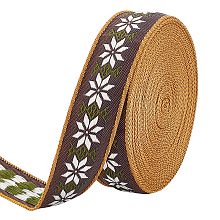 FINGERINSPIRE Polyester Embroidery Ribbon, Jacquard Ribbon, Tyrolean Ribbonm, for Gift Wrapping, Party Decoration, Flat with Flower Pattern, Coconut Brown, 3/4 inch(20mm)