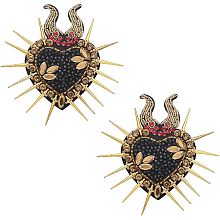 CHGCRAFT 2 Pcs Embroidery Beaded Rhinestone Heart Patches Gold Sequin Paillette Patches Punk Style Rivet Badges Cloth Sew on Patches for Clothing Dress Hat Jeans Repair, 132.5x131x8mm