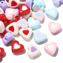 Honeyhandy 100Pcs Opaque Acrylic Beads, with Enamel, Heart, Mixed Color, 13x14.5x7mm, Hole: 2mm