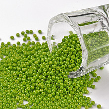 Honeyhandy 11/0 Grade A Round Glass Seed Beads, Baking Paint, Yellow Green, 2.3x1.5mm, Hole: 1mm, about 48500pcs/pound