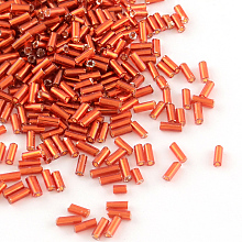 Honeyhandy Glass Bugle Beads, Silver Lined, Red, 4~4.5x2mm, Hole: 1mm, about 450g/bag, 14000pcs/bag