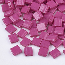 Honeyhandy 2-Hole Baking Paint Glass Seed Beads, Rectangle, Camellia, 5x4.5~5.5x2~2.5mm, Hole: 0.5~0.8mm