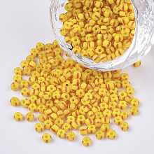 FGB 8/0 Round Glass Seed Beads, Stripe, Opaque Colours Seep, Gold, 3~3.5x2~2.5mm, Hole: 0.9mm, about 15000pcs/bag