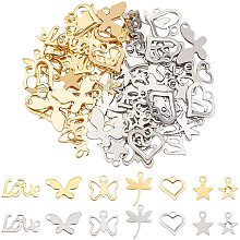 UNICRAFTALE About 84pcs 7 Mixed Shapes Charms 304 Stainless Steel Pendants Flat Smooth Pendant Golden & Stainless Steel Color for DIY Necklaces Jewelry Making Accessory 1-1.5mm Hole