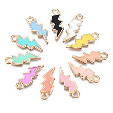 Alloy Enamel Pendants, Lightning Bolt, Light Gold, Mixed Color, 20x7x1.5mm, Hole: 2mm