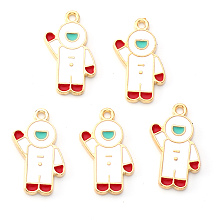 Honeyhandy Light Gold Plated Alloy Enamel Pendants, Spaceman, Red & White, 23.5x15x1.5mm, Hole: 1.6mm