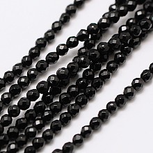 Honeyhandy Natural Black Onyx Beads Strands, Dyed, Faceted Round, 3mm, Hole: 0.8mm, about 136pcs/strand, 16 inch