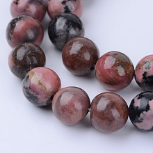 Honeyhandy Natural Rhodonite Beads Strands, Round, 8~8.5mm, Hole: 1mm, about 47pcs/strand, 15.5 inch