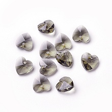 Honeyhandy Romantic Valentines Ideas Glass Charms, Faceted Heart Pendants, Light Grey, 10x10x5mm, Hole: 1mm