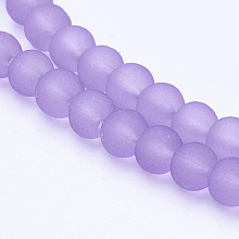 Honeyhandy Transparent Glass Bead Strands, Frosted, Round, Medium Purple, 4mm, Hole: 1.1~1.6mm, about 200pcs/strand, 31.4 inch