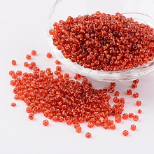 Honeyhandy 8/0 Glass Seed Beads, Silver Lined Round Hole, Round, Red, 3mm, Hole: 1mm, about 1097pcs/50g