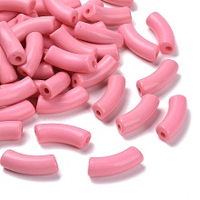 Honeyhandy Opaque Acrylic Beads, Curved Tube, Pink, 34.5x13x11mm, Hole: 3.5mm