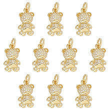 SUNNYCLUE Brass Micro Pave Clear Cubic Zirconia Pendants, Long-Lasting Plated, Bear, Real 18K Gold Plated, 14.5x9x3mm, Hole: 3.5mm, 10pcs/box