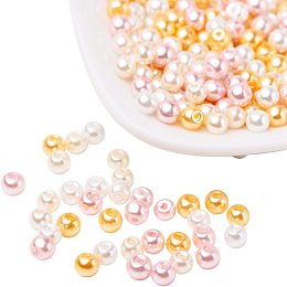 Barely Pink Mix Pearlized Glass Pearl Beads, Mixed Color, 4mm, Hole: 1mm; about 400pcs/box