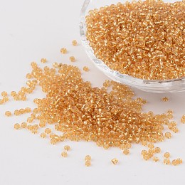 Honeyhandy 12/0 Glass Seed Beads, Silver Lined Round Hole, Round, Pale Goldenrod, 2mm, Hole: 1mm, about 3306pcs/50g