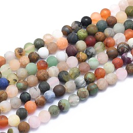 ARRICRAFT Natural Mixed Gemstone Beads Strands, Round, Frosted, 6mm, Hole: 0.8mm, about 60pcs/Strand, 14.96 inches(38cm)