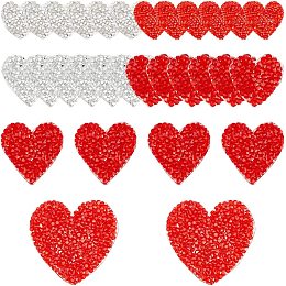 FINGERINSPIRE 26PCS 6 Style Heart Shape Rhinestone Patches 1/1.4/1.8/2.2 inch Red Silver Hotfix Appliques Patches Clothing Repair Valentine's Decoration Iron on Patches for Jeans Bags Hats Shoes