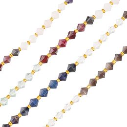 OLYCRAFT 42 Pcs About 6mm Diamond Gemstone Beads Strands Diamond-Cut Tiny Glass Beads 0.8mm Hole Small Rhombus Spacer Stone Bicone Beads with Elastic Thread for Jewelry Craft Making - White & Black