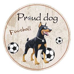 CREATCABIN Proud Dog Round Metal Signs Football Game Tin Sign Vintage Retro 12inch Wall Decor Plaque Poster for Club Bar Cafe Garage Bathroom Kitchen