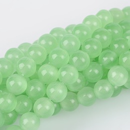 Honeyhandy Cat Eye Beads, Round, Light Green, 6mm, Hole: 1mm, about 66pcs/strand, 14.5 inch/strand