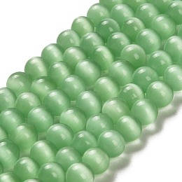 Honeyhandy Cat Eye Beads, Round, Light Green, 8mm, Hole: 1mm, about 15.5 inch/strand, about 49pcs/strand