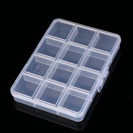 Honeyhandy Transparent Plastic Bead Containers, with 12 Compartments, for DIY Art Craft, Nail Diamonds, Bead Storage, Rectangle, Clear, 13.6x10x1.8cm, Compartment: 3.1x3.2cm