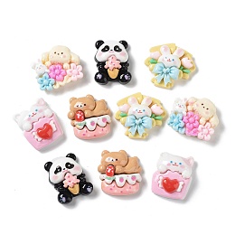 Honeyhandy Opaque Resin Animal Cabochons, Rabbit & Panda & Bear, Mixed Shapes, Mixed Color, 22~24.5x19.5~25.5x8.5~11mm