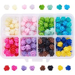 Arricraft 160pcs 16 Colors Rose Flowers Beads Buttons Flat Base Resin Flower Jewelry Beads Embellishments Flower Flatback Cabochons for DIY Crafts, Scrapbooking, Jewelry Making