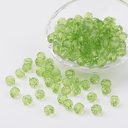 Honeyhandy Transparent Acrylic Beads, Faceted, Round, Light Green, 8mm, Hole: 1.5mm, about 1800pcs/500g