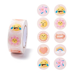 Honeyhandy Cartoon Expression Paper Stickers, Self Adhesive Roll Sticker Labels, for Envelopes, Bubble Mailers and Bags, Flat Round, Mixed Color, 2.5x0.01cm, 500pcs/roll