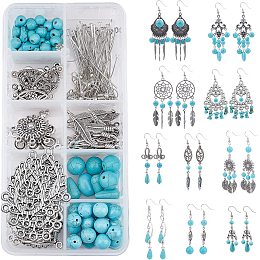 SUNNYCLUE 1 Box DIY 10 Pairs Turquoise Bead Dangle Earrings Making Kit Alloy Enamel Leaf Teardrop Sun Pendants Charms with Eye Pin & Earring Hooks for DIY Earring Jewelery Making, Antique Silver