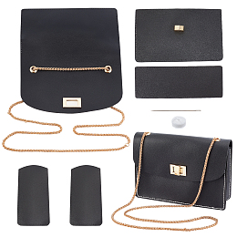 WADORN 9pcs DIY Handmade Bag Material Kits, PU Leather Purse Making Kit Black Shoulder Bag Sewing Set Knitting Crochet Bag Making All Accessories Leather Craft Crossbody Bag Making Set, 8.3x5.1 Inch