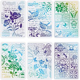 FINGERINSPIRE 6 PCS Flower Stencils Template 11.7x8.3 inch Plastic Birds Drawing Painting Stencils Flower Stamp, Butterfly Singing Bird Pattern Stencils for Painting on Wood, Floor, Wall and Tile