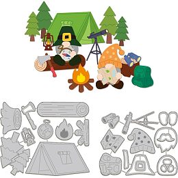 GLOBLELAND Camping Tent Telescope Cutting Dies for DIY Scrapbooking Metal Gnomes Tree Die Cuts Embossing Stencils Template for Paper Card Making Decoration Album