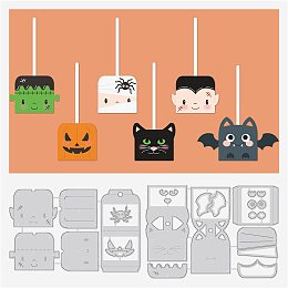 BENECREAT Halloween Cutting Dies Set, Spider Zombie Bat Pumpkin Pattern Embossing Dies for Lollipop Holder, Halloween, Hcrapbook Decoration, 0.8mm Thick