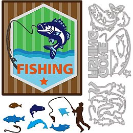 GLOBLELAND Fishing Embossing Template Fish Rods Text Carbon Steel Die Cuts Leisure Time Die Cut for Scrapbooking Card DIY Craft Decoration