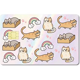 CREATCABIN 4Pcs Cat Card Skin Sticker Rainbow Debit Credit Card Skins Covering Personalizing Bank Card Protecting Removable Wrap Waterproof Slim Proof No Bubble for Key Bank Card 7.3x5.4Inch-Pink