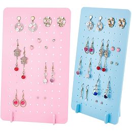 PandaHall Elite 112 Holes Acrylic Ear Stud Holder, 2 Pack Earring Stand Display Earring Organizer Tray for Jewelry Dangling Display Earring Trade Fair, Pink & Blue, 9.8x6