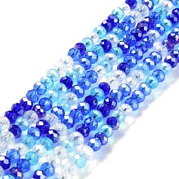 Honeyhandy Glass Beads Strands, Faceted, Rondelle, Blue, 6x5mm, Hole: 1mm, about 85~88pcs/strand, 16.1~16.5 inch(41~42cm)