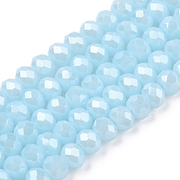 Honeyhandy Electroplate Glass Beads Strands, Pearl Luster Plated, Faceted, Rondelle, Light Blue, 3x2mm, Hole: 0.8mm, about 165~169pcs/strand, 15~16 inch(38~40cm)