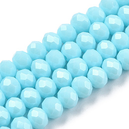 Honeyhandy Electroplate Glass Beads Strands, Pearl Luster Plated, Faceted, Rondelle, Light Sky Blue, 6x5mm, Hole: 1mm, about 85~88pcs/strand, 16.1~16.5 inch(41~42cm)