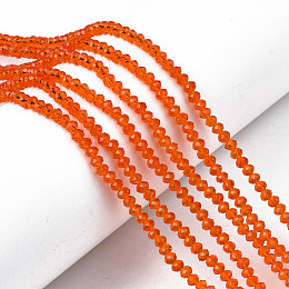 Honeyhandy Glass Beads Strands, Faceted, Rondelle, Dark Orange, 3.5x3mm, Hole: 0.4mm, about 123~127pcs/strand, 13.78 inch~14.17 inch(35~36cm)